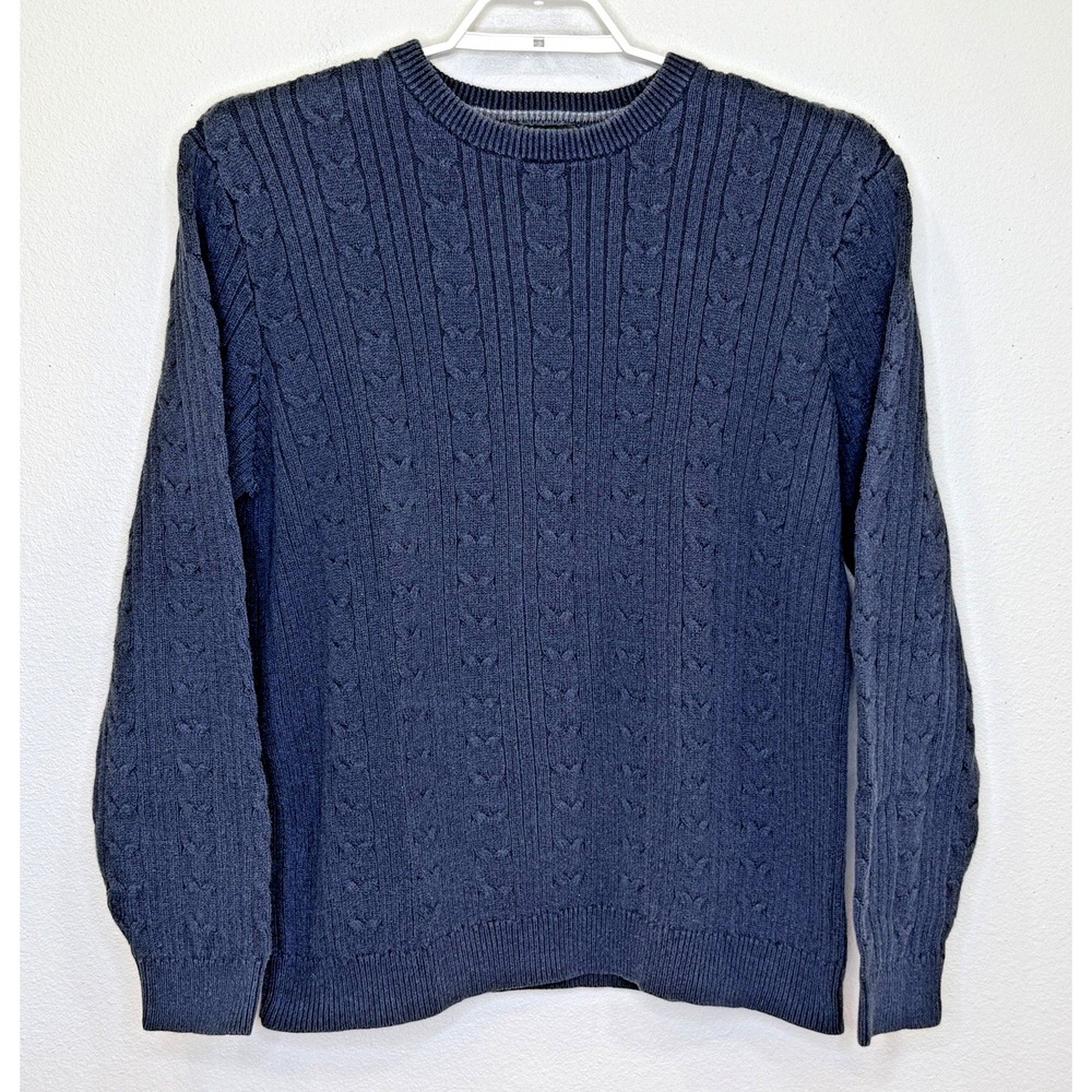 Eddie Bauer Fisherman Cable Knit Sweater Mens‎ Large Tall Blue Crew Neck Grandpa - Picture 1 of 7